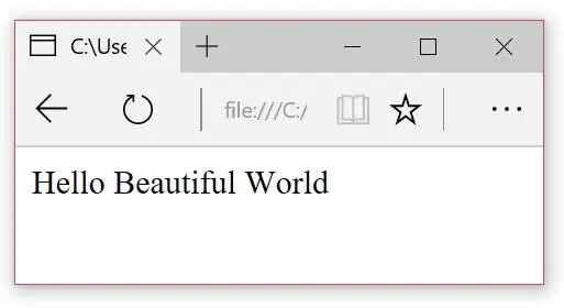 An image of Hello Beautiful World in a web browser with black text.