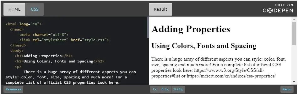 Example using selectors but no properties.