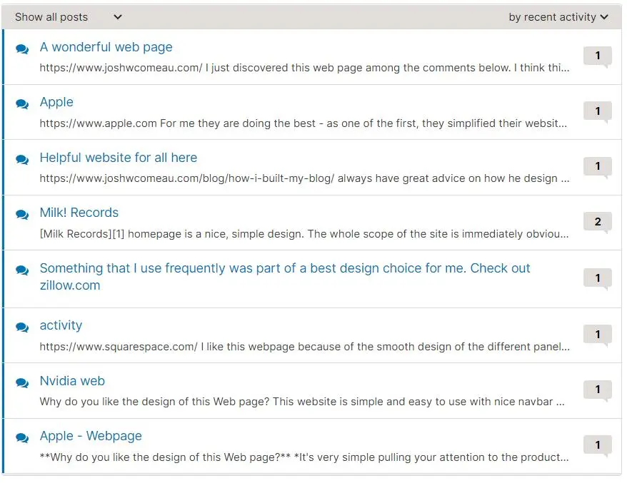 Sample web pages from students.